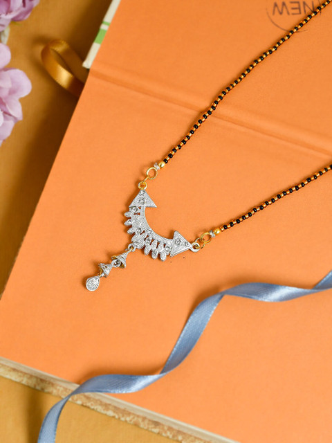 

Silvermerc Designs Gold-Plated Black Beads & Stones-Studded Tanmanias Mangalsutra
