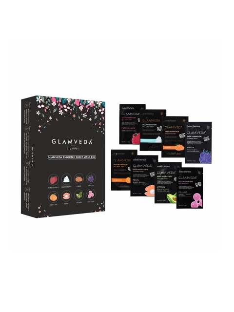 

Glamveda Pack Of 8 Korean Sheet Mask Gift Box, Black