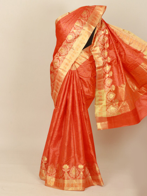 

Pothys Orange & Beige Zari Pure Silk Tussar Saree