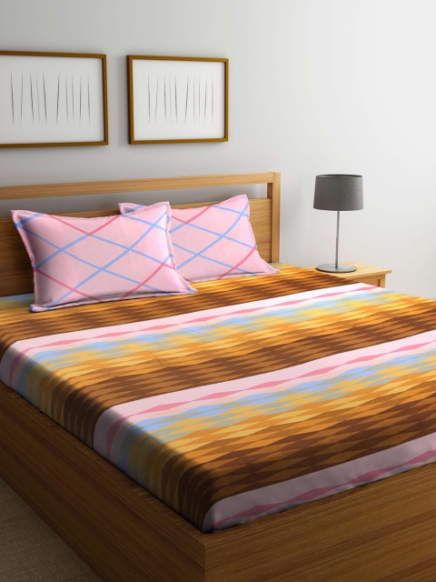 

Weaving Magic Brown & Pink 104 TC Queen Bedsheet with 2 Pillow Covers