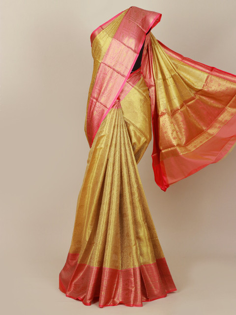 

Pothys Cream-Coloured & Pink Woven Design Zari Art Silk Banarasi Saree