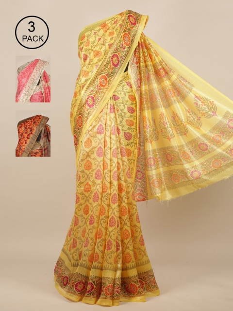 

Pothys Pack of 3 Printed Jute Silk Sarees, Multi