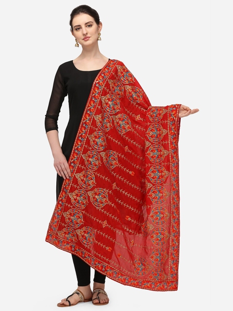 

VASTRANAND Red & Blue Ethnic Motifs Embroidered Dupatta with Thread Work