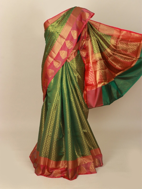 

Pothys Green & Pink Ethnic Motifs Zari Art Silk Banarasi Saree