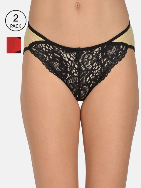 

mod & shy Women Pack Of 2 Assorted Lace Detail Basic Briefs-MU159160