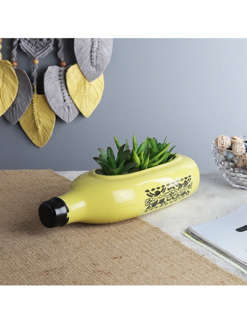 

The Decor Mart Yellow & Black Ceramic Vintage Bottle Planter