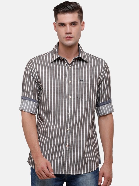 

Double Two Men Brown Slim Fit Striped Casual Shirt