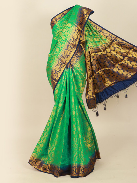 

Pothys Green & Blue Woven Design Art Silk Banarasi Saree