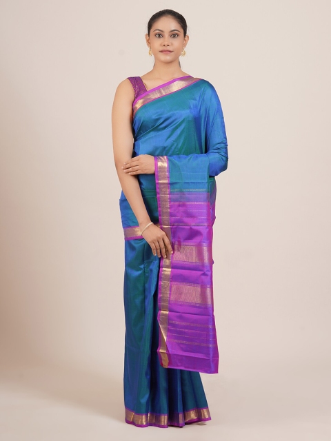 

Pothys Blue & Gold-Toned Zari Pure Silk Kanjeevaram Saree