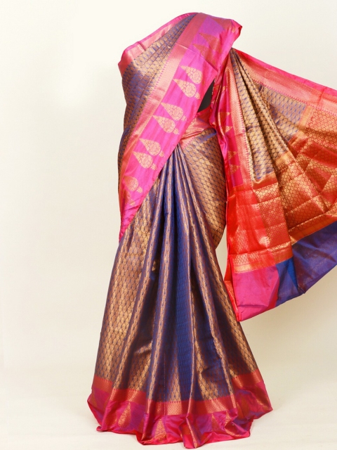 

Pothys Blue & Pink Ethnic Motifs Zari Art Silk Banarasi Saree