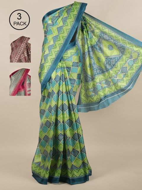 

Pothys Pack of 3 Jute Silk Saree, Green