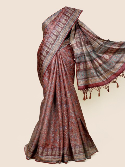 

Pothys Brown & Grey Ethnic Motifs Linen Blend Saree