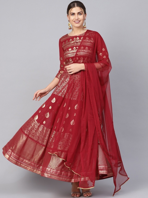 

Juniper Maroon & Gold Dupatta with Zari