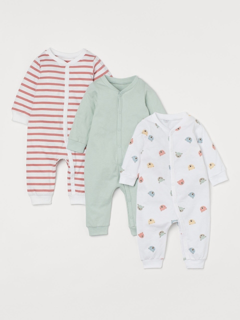 

H&M Infant Girls Multicoloured Printed 3-Pack Cotton Pyjamas, White