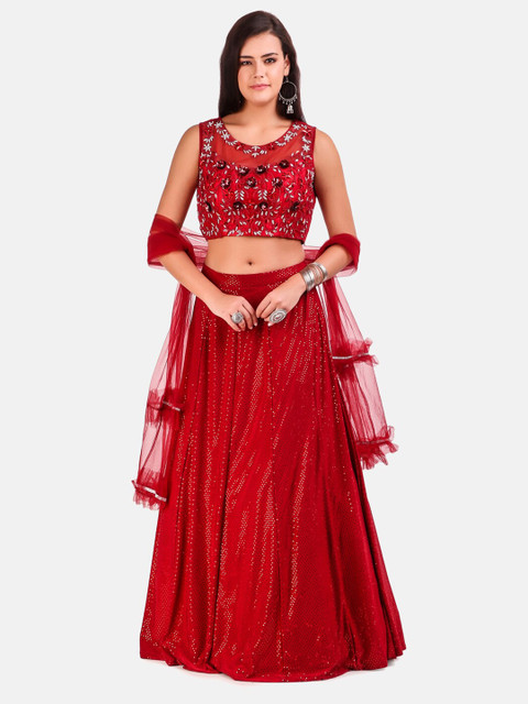 

Grancy Maroon & Black Embellished Sequinned Ready to Wear Lehenga & Blouse With Dupatta