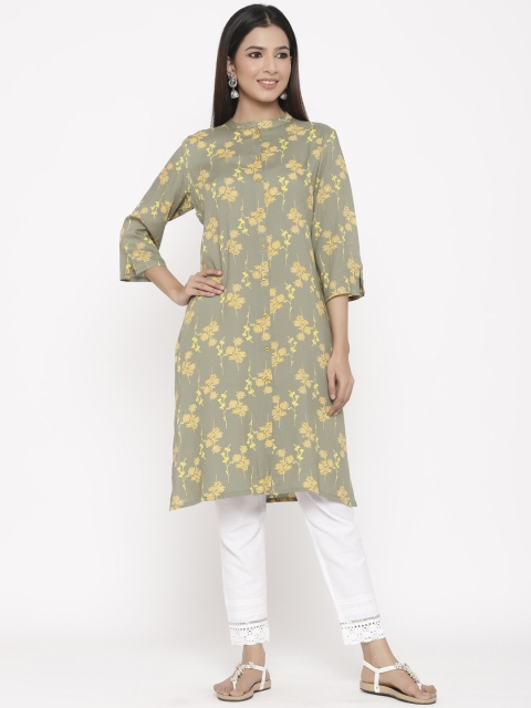 

Juniper Women Olive Green & Yellow Floral Printed Floral Liva Kurta