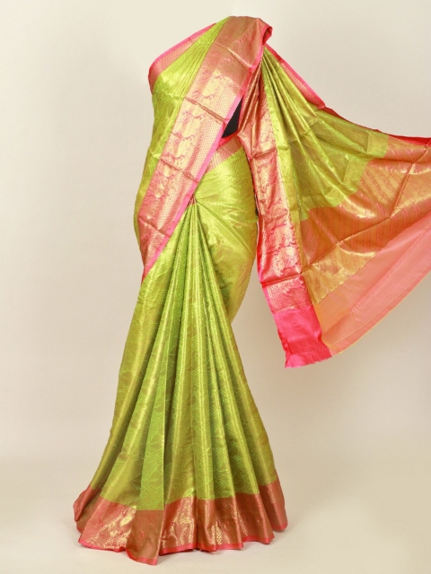 

Pothys Green & Pink Floral Art Silk Banarasi Saree