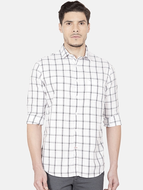 

Oxemberg Men White Slim Fit Windowpane Checks Checked Cotton Casual Shirt