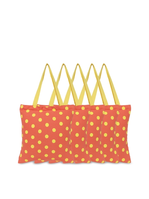 

Forever Glam by Pantaloons Orange Set of 5 Geometric Printed Shopper Tote Bags