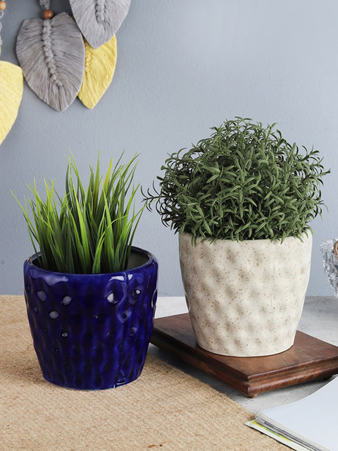 

The Decor Mart Set Of 2 Textured Handcrafted Ceremic Planters, Blue