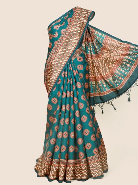

Pothys Green & Red Ethnic Motifs Linen Blend Saree