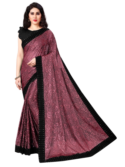 

KALINI Pink & Black Floral Beads and Stones Saree