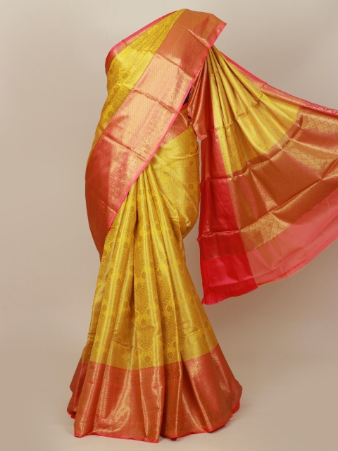 

Pothys Yellow & Pink Floral Art Silk Banarasi Saree