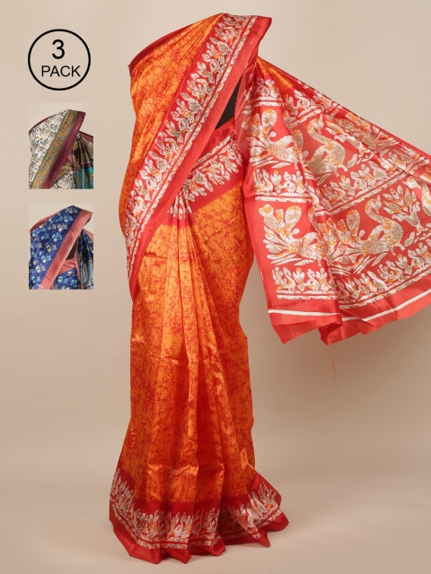 

Pothys Pack of 3 Jute Silk Saree, Orange