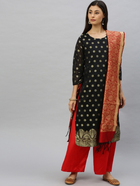 

Ishin Women Black Ethnic Motifs High Slit Thread Work Kurta with Palazzos & With Dupatta