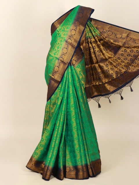 

Pothys Green & Gold-Toned Ethnic Motifs Zari Art Silk Banarasi Saree