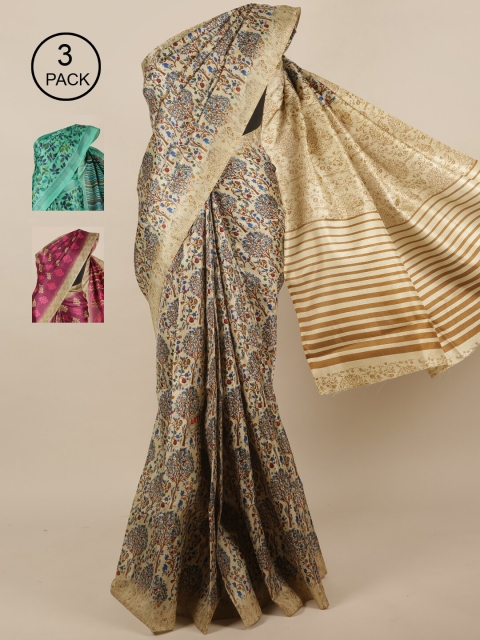 

Pothys Pack of 3 Jute Silk Sarees, Cream