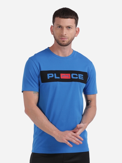 

883 Police Men Blue & Black Typography Printed Cotton T-shirt