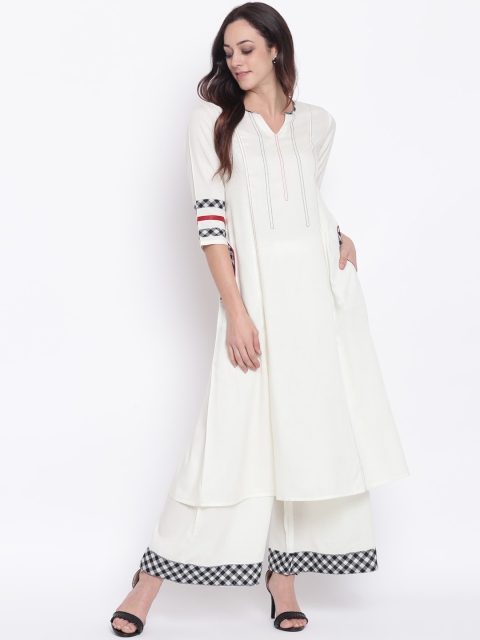 

Shakumbhari Women White Pleated Kurta with Palazzos