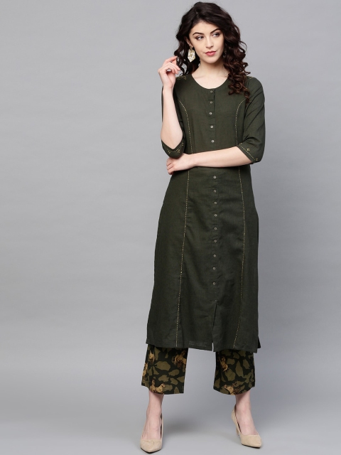 

Ishin Women Green Pure Cotton Kurta with Palazzos