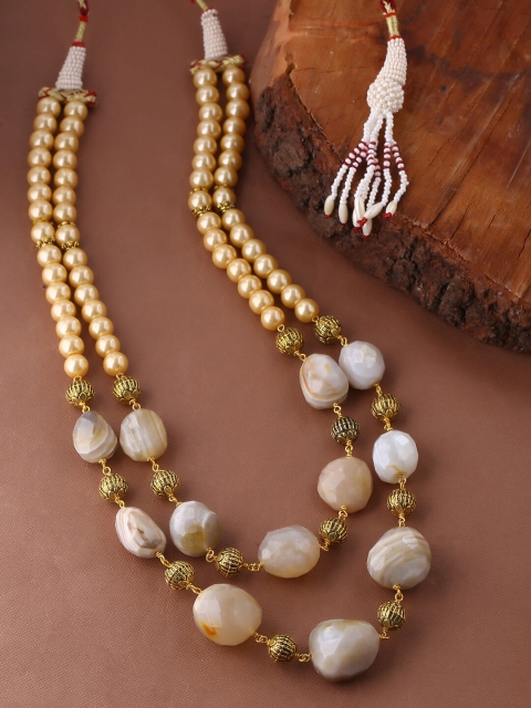 

Tistabene Beige & White Gold-Plated Traditional Antique Bead String Necklace
