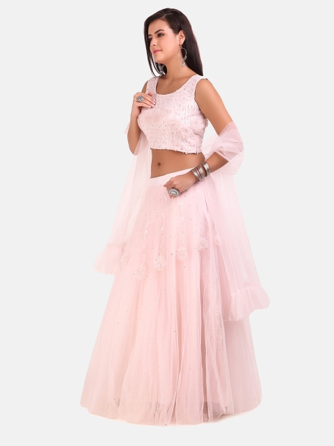 

Grancy Pink & Silver-Toned Embroidered Sequinned Ready to Wear Lehenga & Blouse With Dupatta