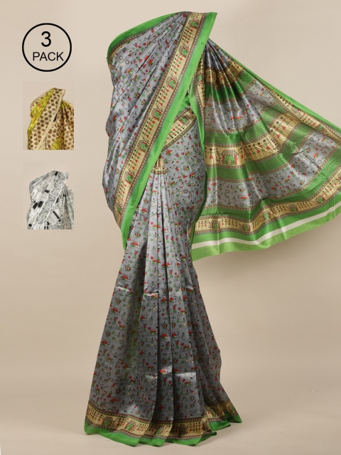 

Pothys Pack of 3 Jute Silk Saree, Grey