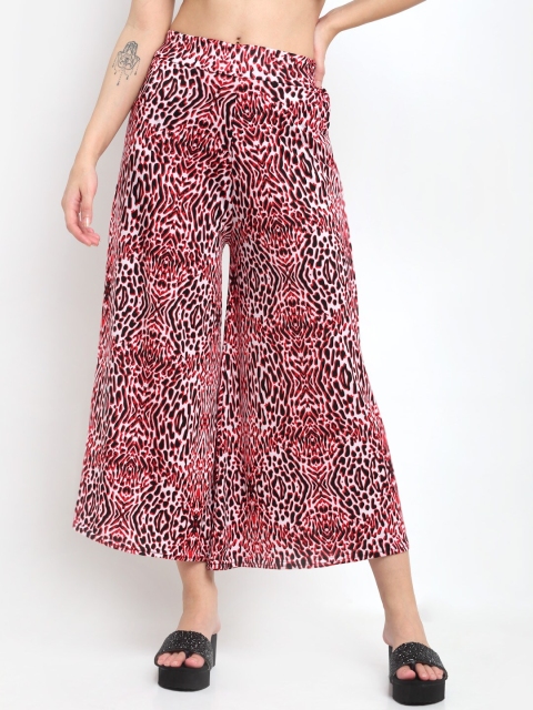 

NEUDIS Women Brown & Red Animal Printed Flared Knitted Palazzos