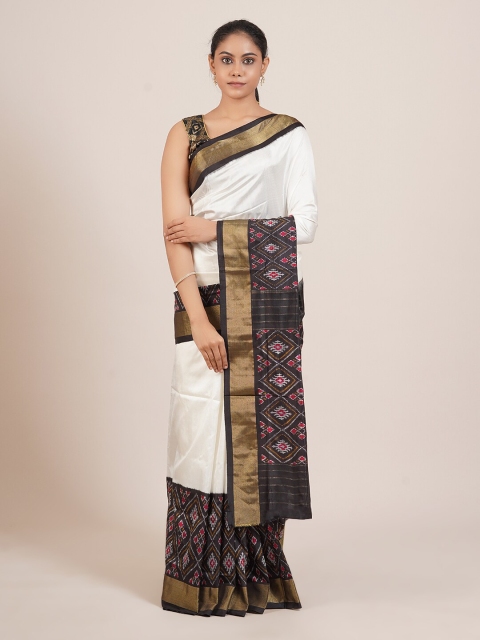 

Pothys White & Black Zari Pure Silk Kanjeevaram Saree