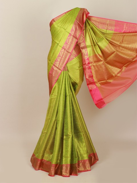 

Pothys Green & Gold-Toned Woven Design Art Silk Banarasi Saree