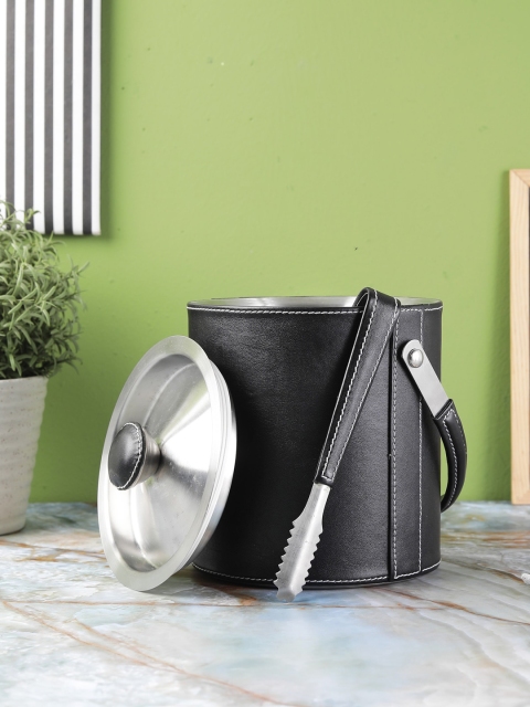 

The Decor Mart Black Solid Ice Bucket With Tong