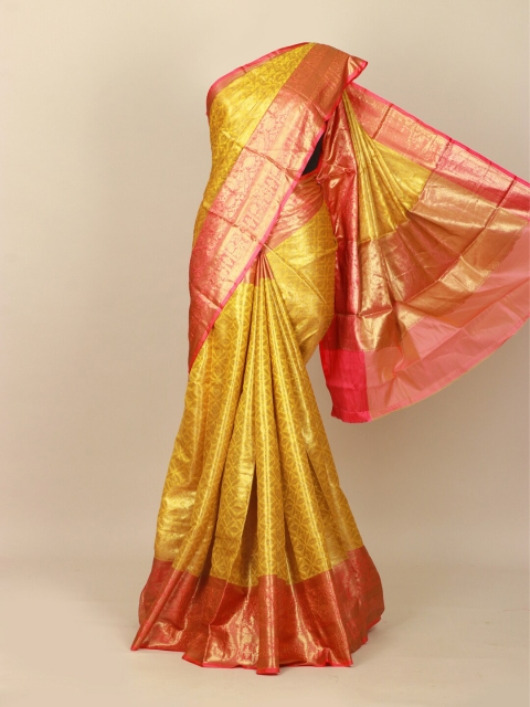 

Pothys Yellow & Pink Ethnic Motifs Zari Art Silk Banarasi Saree