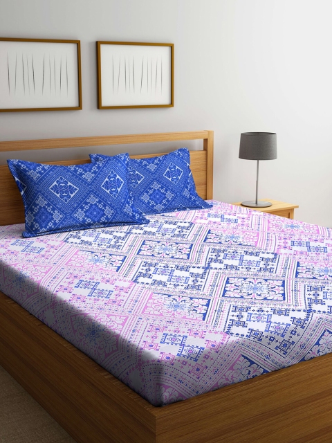 

Weaving Magic White & Purple Geometric 104 TC Cotton Queen Bedsheet with 2 Pillow Covers