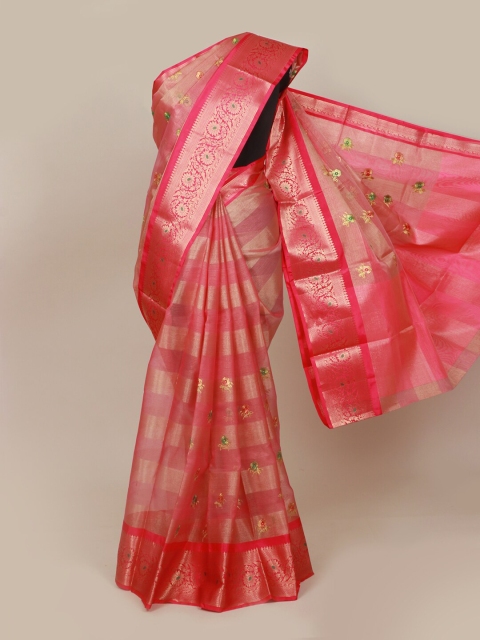

Pothys Pink & Golden Ethnic Motifs Zari Art Silk Banarasi Saree
