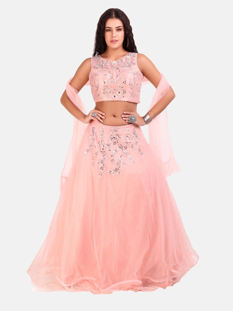 

Grancy Peach-Coloured Embroidered Sequinned Ready to Wear Lehenga & Blouse With Dupatta