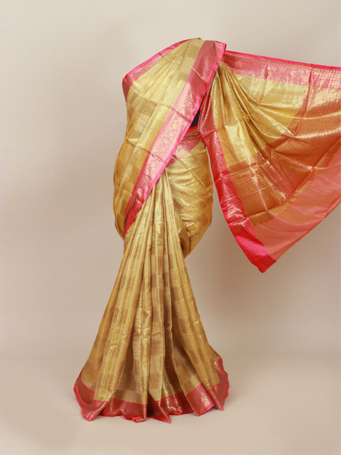 

Pothys Cream-Coloured & Pink Ethnic Motifs Art Silk Banarasi Saree