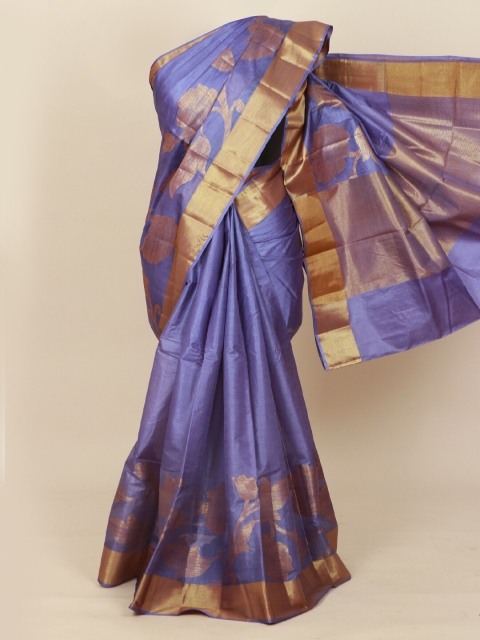 

Pothys Lavender & Gold-Toned Floral Zari Pure Silk Tussar Saree