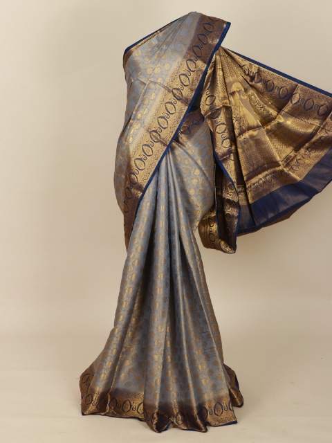 

Pothys Grey & Blue Woven Design Art Silk Banarasi Saree
