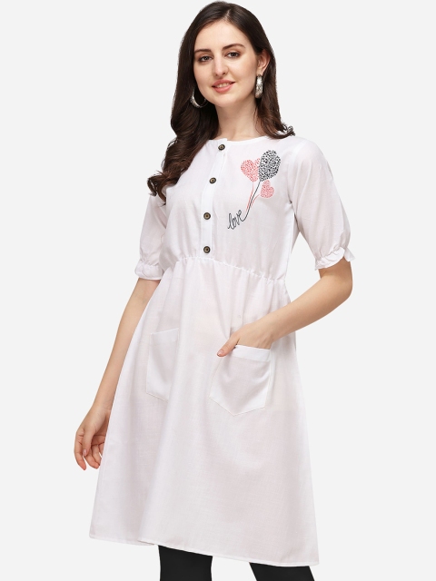 

OM SAI LATEST CREATION Women White Printed Puffed Sleeves Kurta