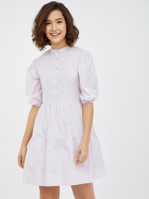 

Femella Purple Cotton Semi Buttoned Front Tier Dress